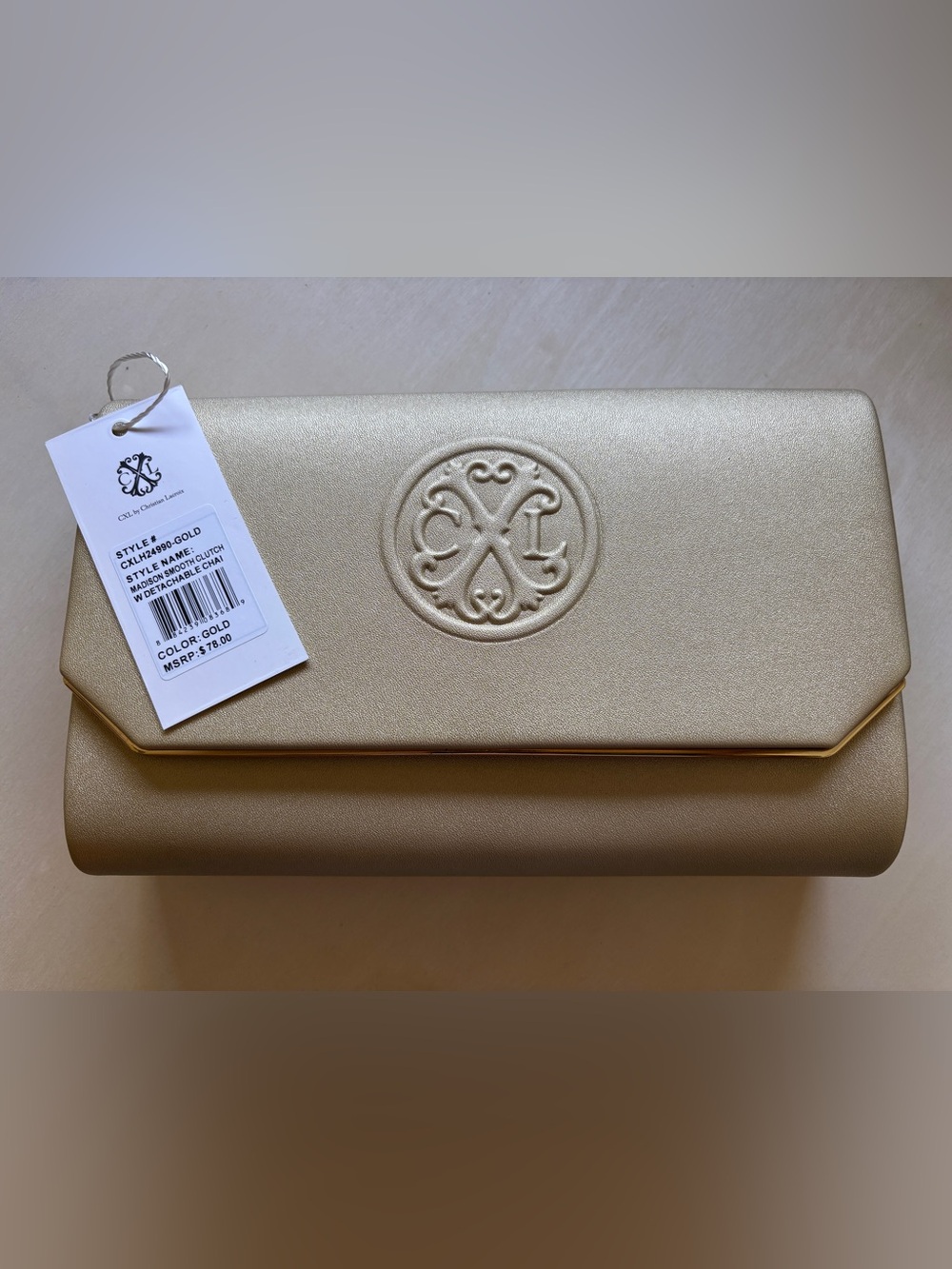 Christian Lacroix Gold Clutch with detachable chain